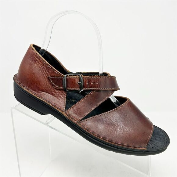 Josef Seibel Brown Leather Sandals Adjustable Buckle Strap Size 37 (US 6-6.5) - Picture 1 of 10